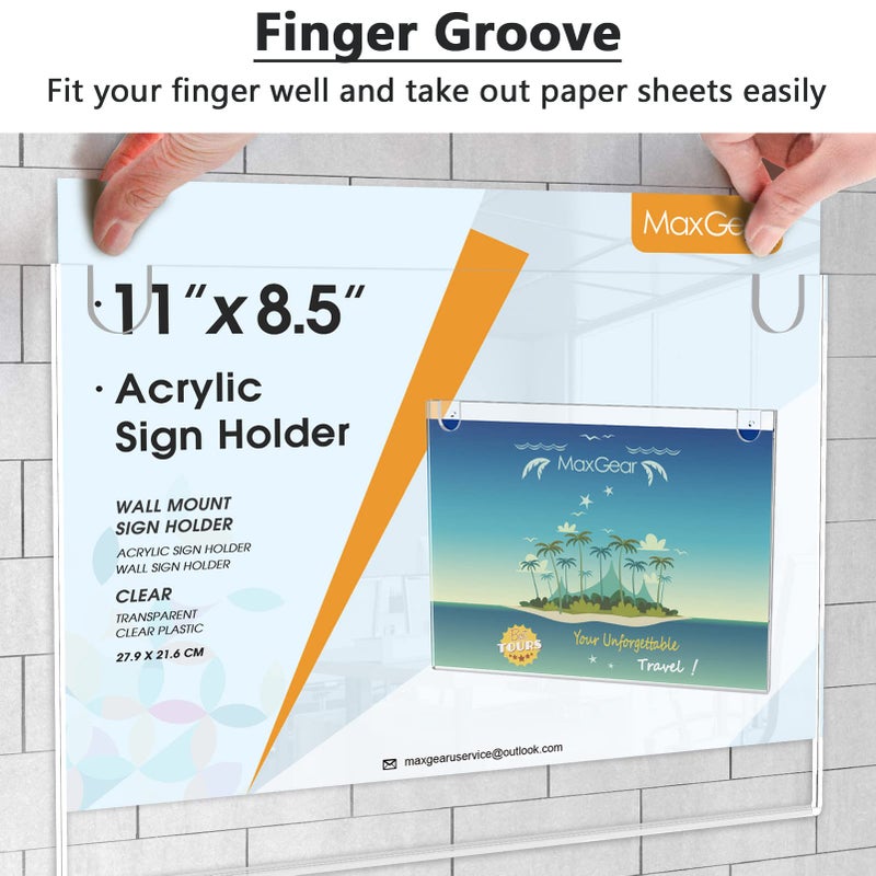 ماكسجير حامل لافتات أكريليك من ماكس جير، مقاس 8.5 × 11 بوصة، حامل لافتات جداري، إطار صور بلاستيكي شفاف مع أشرطة لاصقة ومسامير، مناسب للمكاتب والمنازل والمتاجر والمطاعم والمناظر الطبيعية، عبوة من 6 قطع - Image 3